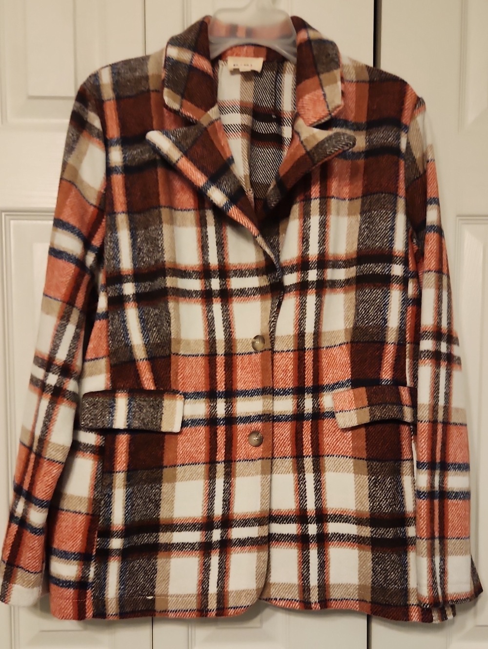 Bibi Plaid Flannel Button Front Blazer Shirt Jacket Size L